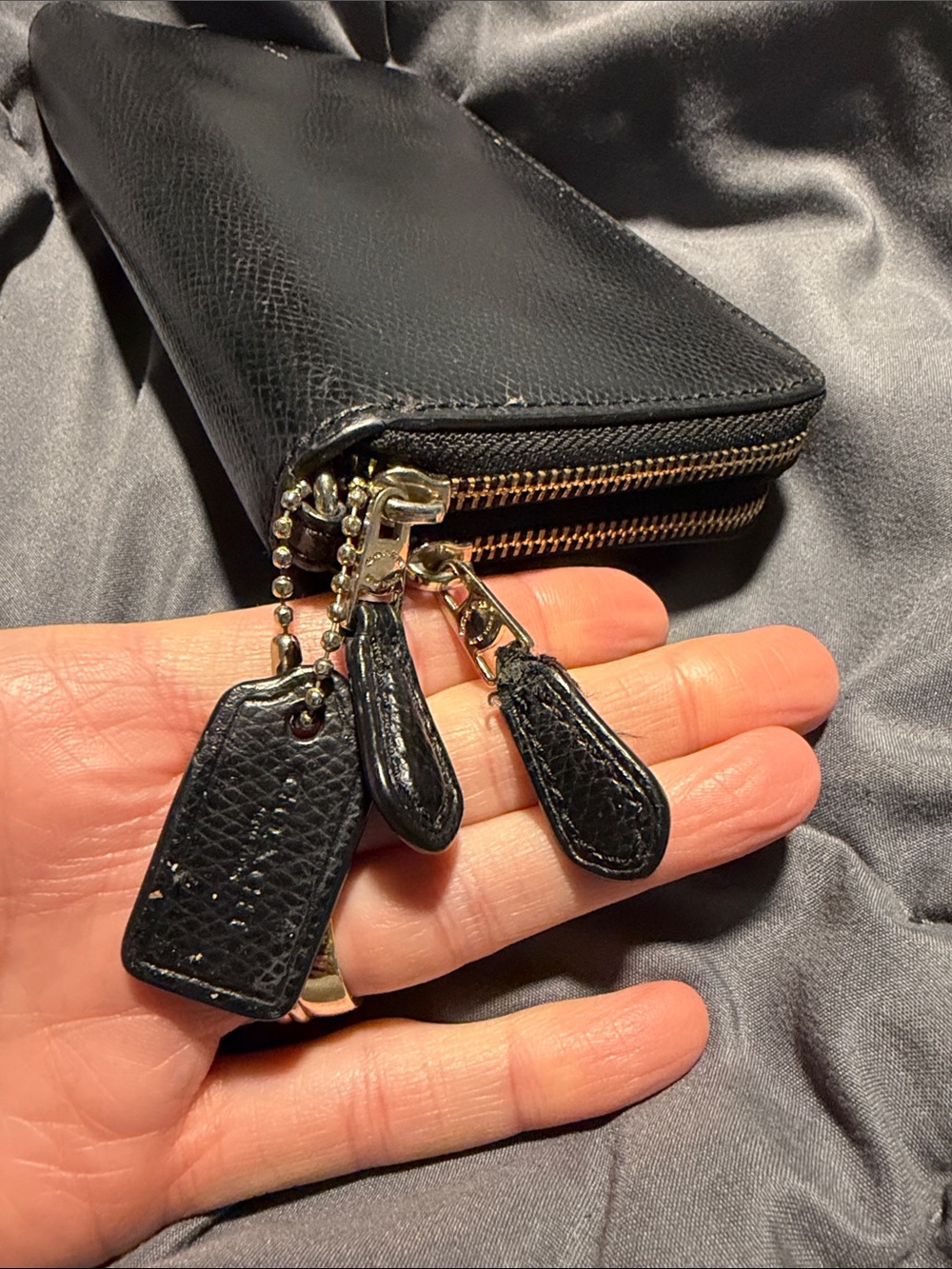 COACH Black Pebbled Leather Zip Wallet with Gold Logo - Picture 3 of 10